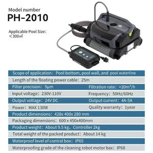 25 Meter <b>Floating</b> Power Cable Climbing <b>Wall</b> Automatic Swimming Pool Robot PH-2010 Swimming Pool Cleaning Robot PH-2010 - Product Image 2