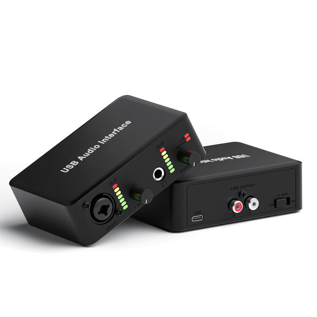 Professional XLR 48V Microphone Audio Mixer Studio Recording USB Audio Interface Solo Sound Card Voice Record Podcast