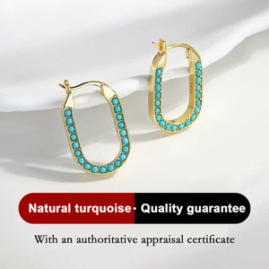Boucles d'oreilles turquoise de luxe pour dames Perle en forme de U en argent sterling de style classique avec motif géométrique Petit design rond - Product Image 2