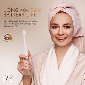 Brosse à dents électrique portable Rachel <span class=keywords><strong>Zoe</strong></span> pour adultes, fonctionne sur piles, compacte, étanche, housse de voyage incluse, 2 têtes de brosse amovibles incluses - Product Image 4