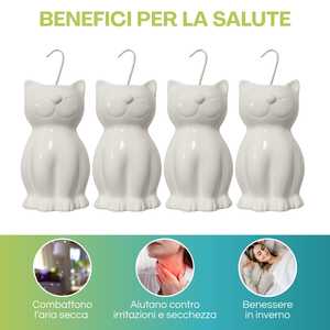 Evaporatori d'acqua in ceramica bianca a forma di gatto per radiatori, umidificatori 10,5x3,5x16 cm, set da 4 - Product Image 3