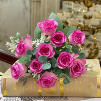 Roses artificielles fleurs avec tiges soie Rose Bouquet pour la Saint-Valentin mariage Vase Table pièce maîtresse bricolage décor