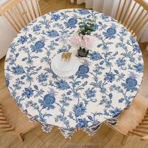 Hoa Khăn Trải Bàn Vòng Màu Xanh Và Trắng Hoa Bảng Vải Mùa Xuân Polyester Stain Kháng Bảng Bìa Cho Nhà Bếp Nhà Ngoài Trời - Product Image 6