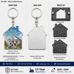 Porte-clés en aluminium <span class=keywords><strong>l</strong></span>éger 3D gaufré en forme de maison personnalisée, cadeau de fermeture de transaction pour agent immobilier, vente en gros - Product Image 1