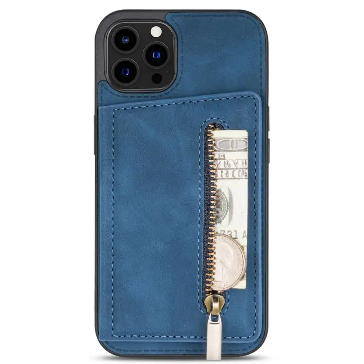 For iPhone 14 side zipper card insertion and leather case for iPhone 13 flip multifunctional stand anti drop case