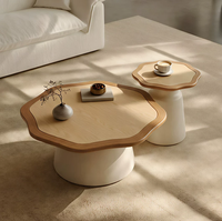 Ensemble de tables basses design en bois massif de forme irrégulière, style minimaliste moderne, blanc crème, sans assemblage, meubles pour la maison