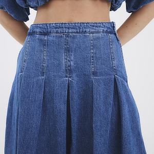 กระโปรงยีนส์ทรงเอเอวสูงแต่งจีบระบายชายกระโปรงแบบใหม่ พร้อมปักโลโก้ได้ตามต้องการ สำหรับผู้หญิง ดีไซน์หรูหรา - Product Image 4