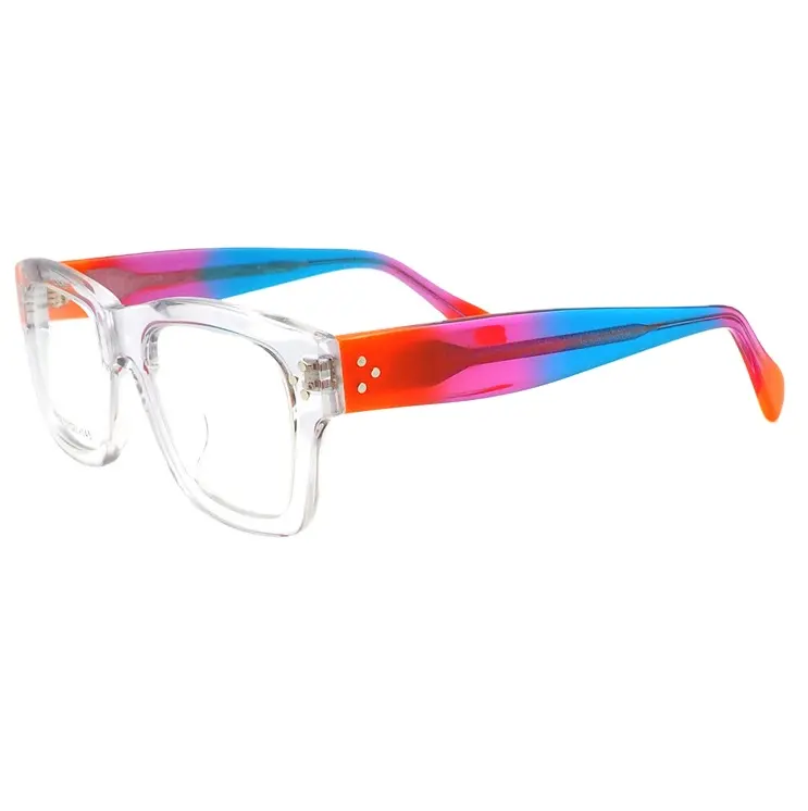 Square Clear Eyeglass Retro Nerd Glasses Frames Vintage Geek Big Square Rainbow Blue Eyeglasses Frames
