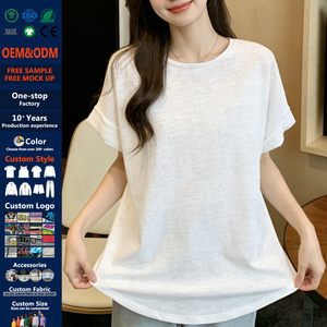 <span class=keywords><strong>T</strong></span>-<span class=keywords><strong>shirt</strong></span> in Cotone e <span class=keywords><strong>Lino</strong></span> da <span class=keywords><strong>Donna</strong></span>, Nuova Collezione Estiva Oversize, <span class=keywords><strong>T</strong></span>-<span class=keywords><strong>shirt</strong></span> Bianca Casual Trasparente in Filato Largo per Fitness - Product Image 1