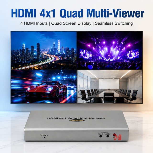 4x1 HDMI Quad Multiviewer Seamless Switching 4 Input 1 Out Switch Splitter with IR Control HDMI1.3a HDCP1.2