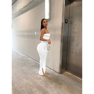 2026 nuevo KJ nuevo verano <span class=keywords><strong>Mujer</strong></span> logotipo personalizado Hip Wrap <span class=keywords><strong>mono</strong></span> sin tirantes hendidura sin mangas espalda descubierta Bodycon mamelucos <span class=keywords><strong>mujer</strong></span> <span class=keywords><strong>mono</strong></span> - Product Image 2