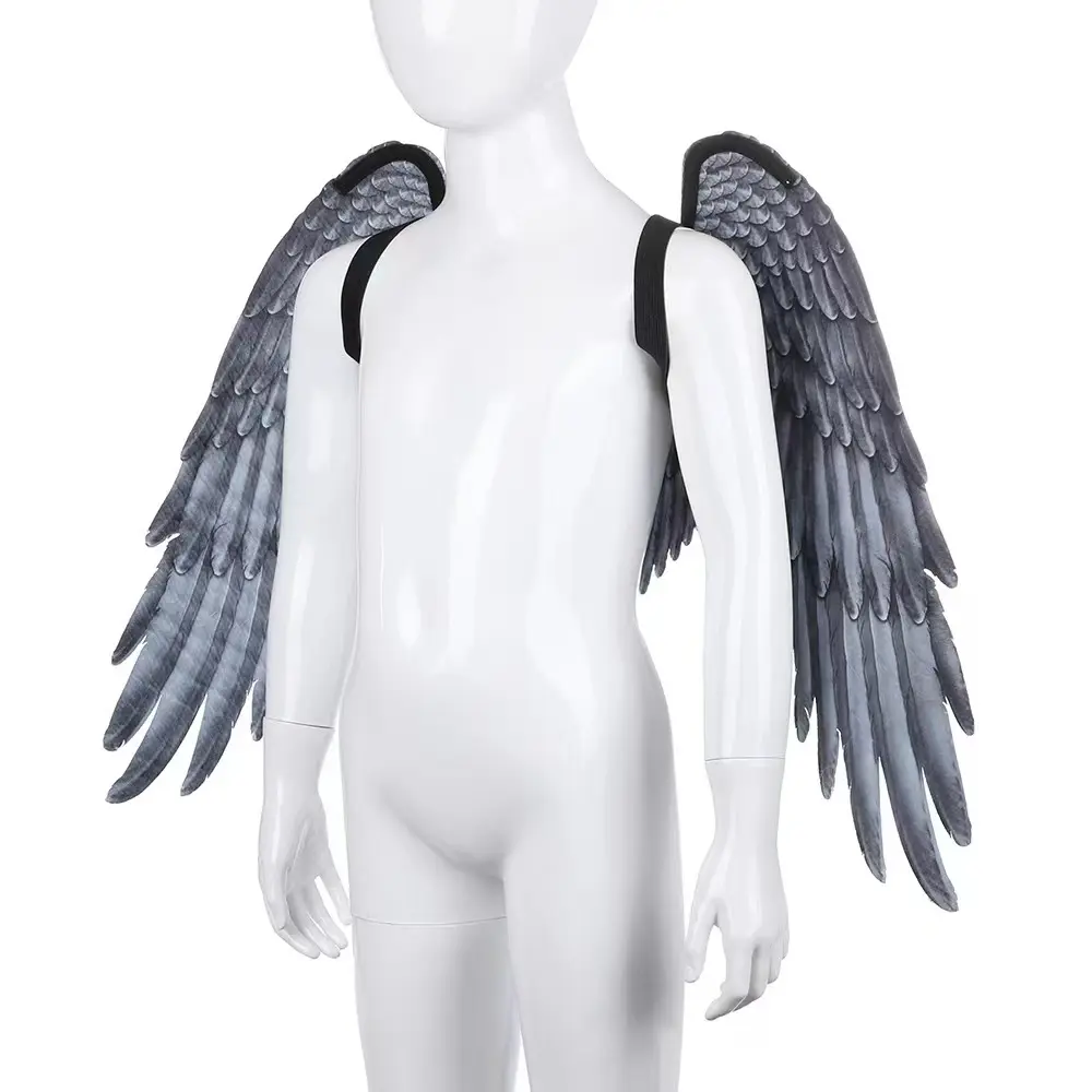 Asas de penas de anjo para crianças, vestido de carnaval para festa de Halloween, Halloween, Carnaval, Cosplay, realista, branco e preto, asas de anjo