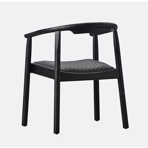 लक्जरी घुमावदार चमड़े के डाइनिंग रूम कुर्सी ओक लकड़ी काले असदार वास्तविक चमड़े के भोजन कुर्सी - Product Image 2