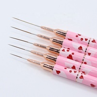 Impression de coeur rose fournitures professionnelles à double extrémité cheveux en nylon poignée en métal UV Gel Liner rayage Ultra mince brosses à ongles