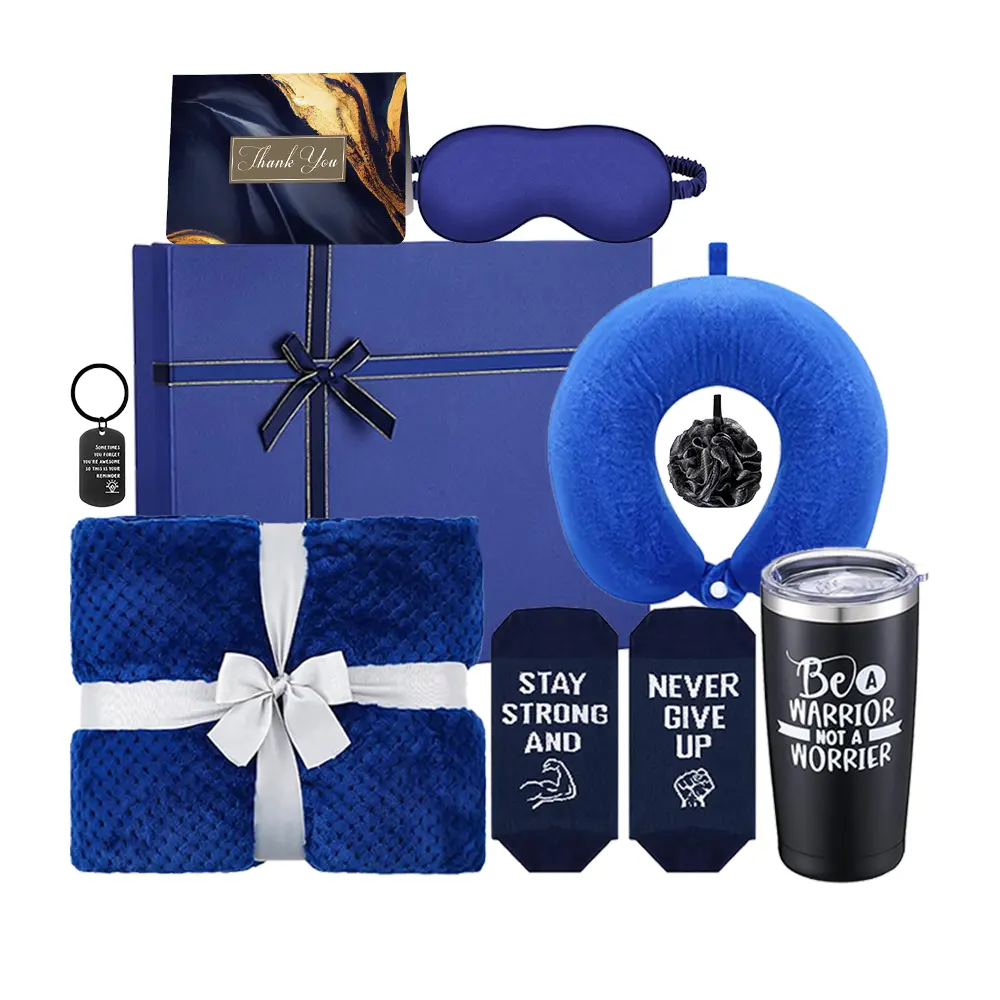Prodotti più venduti in usa amazon 2024 blu pacchetto di cura con coperte di flanella gettano maschera per gli occhi tazza set regalo per gli uomini e le donne