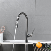 Robinet de cuisine moderne gris bronze en laiton massif avec douchette extractible à jet haute pression, eau chaude et froide
