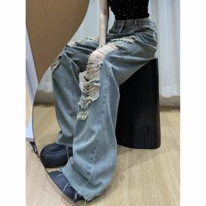 Rivet Design, Washed and Ripped Denim <b>Jeans</b> for <b>Women</b> in Summer 2025, Thin Fit, Loose Fit, Slim and Wide Leg Pants - Product Image 5