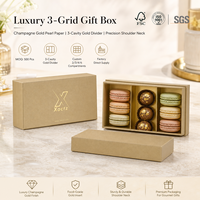 Boîte cadeau de luxe pour macarons, boîte rigide avec couvercle de précision et insert séparateur doré à 3 compartiments, emballage de desserts, boîte télescopique