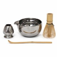 Ensemble de bols à matcha en céramique couleur argent avec fouet en bambou, Chawan japonais pour la cérémonie du thé matcha