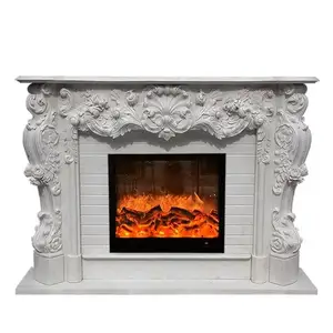 Factory Custom White Marble Fireplace Metal For Home Decorative Style Stone Modern Indoor Marble Fireplace Mantel