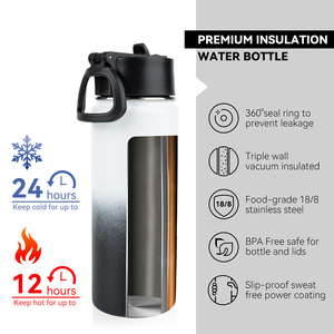 Bouteille d'eau isotherme en acier inoxydable de 18 oz avec couvercle à paille, poignée de transport robuste, anti-fuite, maintient au froid 24h et au chaud 12h, idéale pour les voyages - Product Image 3