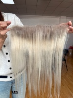 SHY Topper en dentelle HD12*2 en cheveux humains de luxe, ligne de cheveux réaliste, couleur blonde, nœuds invisibles pour femmes, fournisseur d'usine