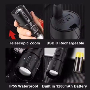 Lampe torche LED blanche à zoom laser, rechargeable par USB, lumière blanche et rouge, 6 modes, en aluminium, pour la recherche en extérieur, le camping et la randonnée - Product Image 4