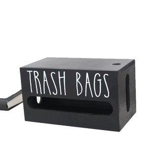 Wooden Trash Bag <b>Storage</b> Box Rectangle Desktop Organizer With Engraving For <b>Kitchen</b> Office Use - Product Image 5