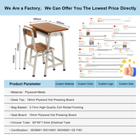 Ensemble de bureau et chaise scolaire moderne en métal pour étudiant, finition thermolaquée, fabrication directe CE