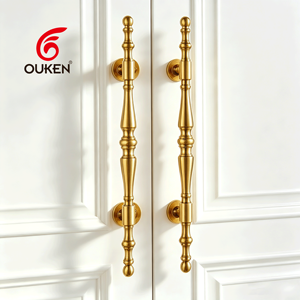Poignée de porte vintage en laiton massif, finition or brillant, boutons de luxe pour portes en verre, idéale pour entrées de villas et hôtels - Product Image 1
