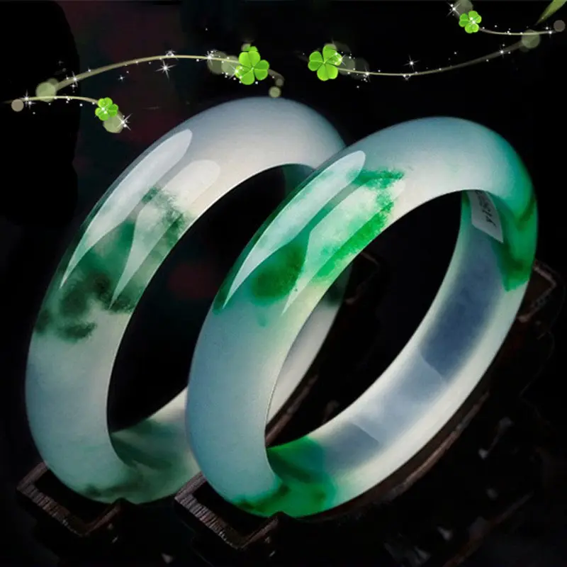 Braccialetti di giada di cristallo del braccialetto verde del fiore di galleggiamento della quarzite del tipo di ghiaccio naturale per le donne