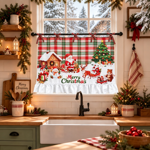 Cortina de Cocina Estampada Navideña 100% Poliéster <span class=keywords><strong>para</strong></span> Cocina, Comedor y Habitación Infantil - Decoración Festiva - Product Image 1