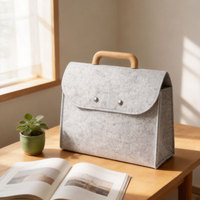 Sac fourre-tout en feutre écologique avec poignée en bois, grande capacité, organiseur de documents professionnels et porte-documents portable pour usage au bureau