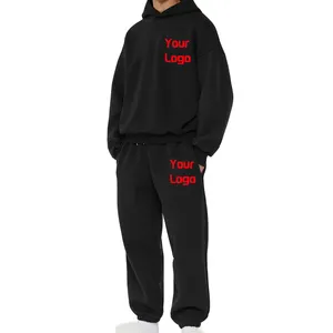 Custom Printing Embroidery Logo Pullover 100% Cotton French Terry Jogging Men Tracksuit Sweatpants Hoodie Jogger Set
