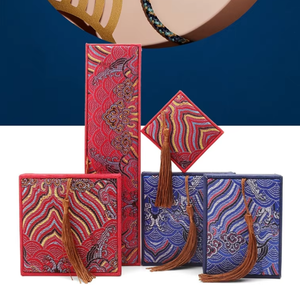 Coffret à bijoux de style rétro chinois avec décoration en pompon, boîte à bijoux de luxe, logo personnalisable, boîtes à bijoux en gros - Product Image 2
