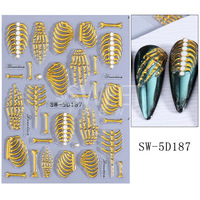 5D en relief main doré crâne Halloween ongles autocollants décalcomanies manucure gothique ongles autocollants pour Nail Art
