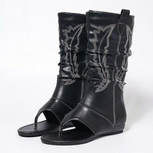 여성 웨스턴 검투사 샌들 핍토 플랫 부츠 슬립 에 하이 샤프트 끈 팬티 여름 신발 - Product Image 5