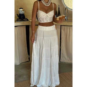 <b>White</b> Veronica Long <b>Leather</b> Wrap <b>Skirt</b> Casual Cotton-Knitted Empire Waistline Print Decoration for Spring/Summer/Autumn - Product Image 5