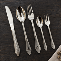 Ensemble de couverts en acier inoxydable 410, manche gravé vintage, poli miroir, compatible lave-vaisselle, facile à nettoyer, pour mariage, banquet, hôtel