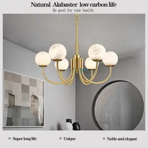 Natural Alabaster 8L Ball Living Room Luxury Ceiling Chandeliers Hanging Lamps Ceiling Luxury Modern Pendant Light