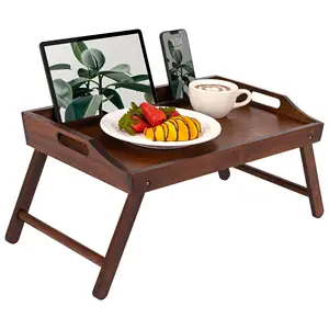 Étagère réglable chaude bureau d'ordinateur portable en bambou en bois avec pieds pliables petit déjeuner table basse support lit Table plateau table d'ordinateur portable pour lit
