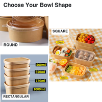 Bol alimentaire en papier kraft imprimé sur mesure pour nouilles, riz et autres plats, emballage jetable à emporter avec couvercles en option, vente en gros