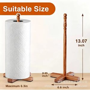 Wooden <b>Paper</b> Towel Holder 13.07 Inch Height Non Slip Base <b>Kitchen</b> Storage Rack For <b>Paper</b> Towel Cling Film Roll Stand - Product Image 1