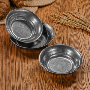 จานสแตนเลสทรงกลมแบบเรโทร ดีไซน์หรูหรา หนาและลึก เหมาะสำหรับร้านอาหาร ของว่าง สลัด หม้อไฟ และใส่น้ำมัน - Product Image 3