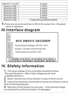 Decoder DMX WS-DMX-9CH DC5-24V a 9 Canali e 3 Gruppi, Controller RGB DMX512 per Luci da Palcoscenico, Max 27A - Product Image 6