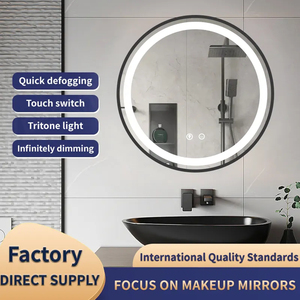 Modern <b>Touch</b> Screen Round Shape Wall Mounted Led Makeup Mirror Metal Frame Bathroom Vanity Mirror - Product Image 2