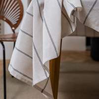 Nappe de table d'extérieur moderne en coton et lin tissé à rayures blanches et noires, imperméable et résistante à l'huile