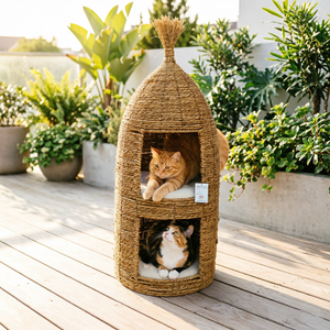 <span class=keywords><strong>Lit</strong></span> pour chat en corde d'herbe tressée à la main, double couche, artisanal, maison pour animaux <span class=keywords><strong>de</strong></span> compagnie, condo pour chaton en corde d'herbe faite à la main avec coussins - Product Image 2