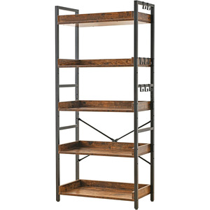 Bibliothèque ouverte réglable à 5 niveaux <span class=keywords><strong>Étagère</strong></span>s à livres de ferme rustique <span class=keywords><strong>Bois</strong></span> industriel <span class=keywords><strong>Métal</strong></span> noir Mid for Century Bibliothèque pour - Product Image 1