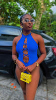Maillot de bain une pièce découpé à pois néon avec logo personnalisé OEM ODM pour femme, idéal pour le carnaval de Trinité, coupe haute, push-up